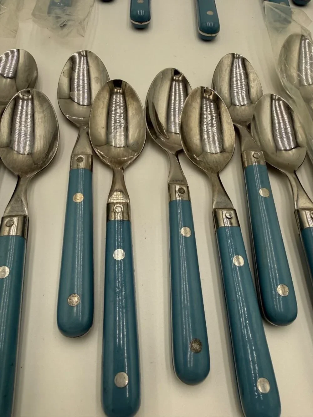 Vintage Stainless Steel Flatware Set Blue Handles 42Pcs Made Korea Cottagecore